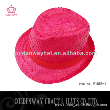 dyeing red natural straw kwai grass fedora hats custom design professional cheap for promotional